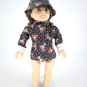 Unbranded Black & White Polka Dot Raincoat Rain Jacket / Mac for 18" Dolls - GUC